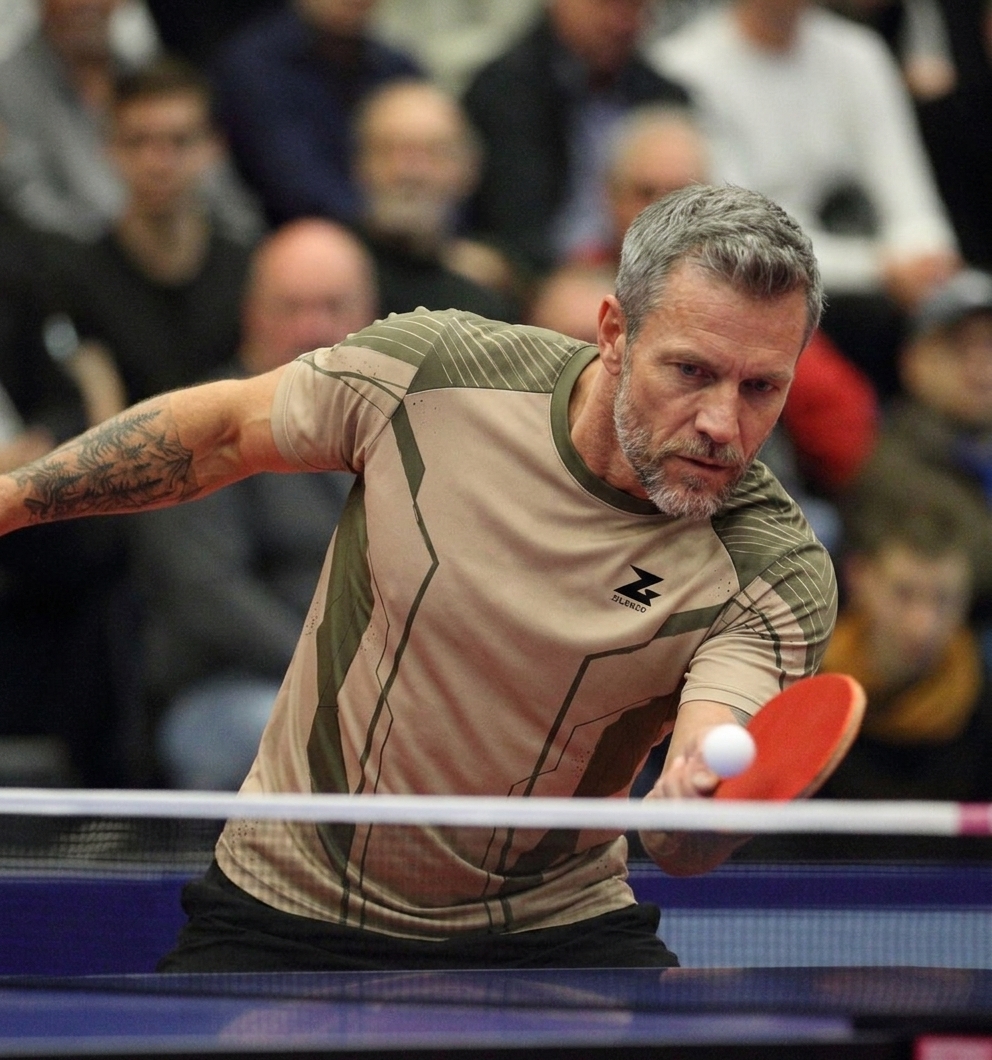 Bordtennisspiller ved serv
